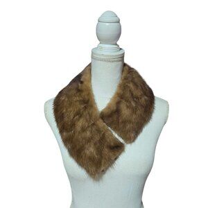 Vintage Brown Mink Fur Collar Wrap W/ Satin Lining Stole Hook Closure Genuine